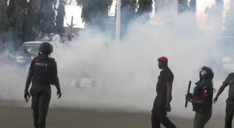 Breaking: Chaos As Police Fire Teargas At Protesting Local Contractors